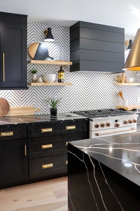 Custom kitchen with a waterfall island, Shaker Charcoal cabinets by Canada Kitchens