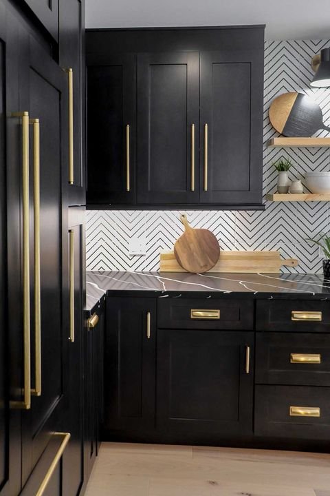 Dark cabinets with gold handles, Shaker Charcoal cabinets by Canada Kitchens