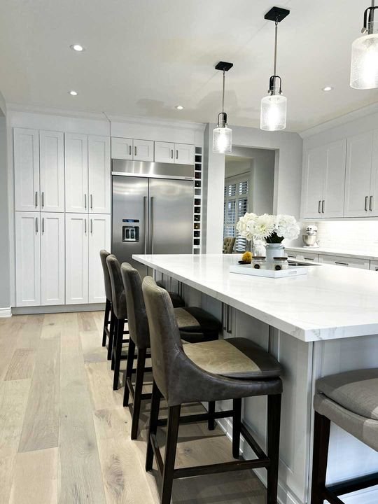 Kitchen and island, Shaker White cabinets by Canada Kitchens
